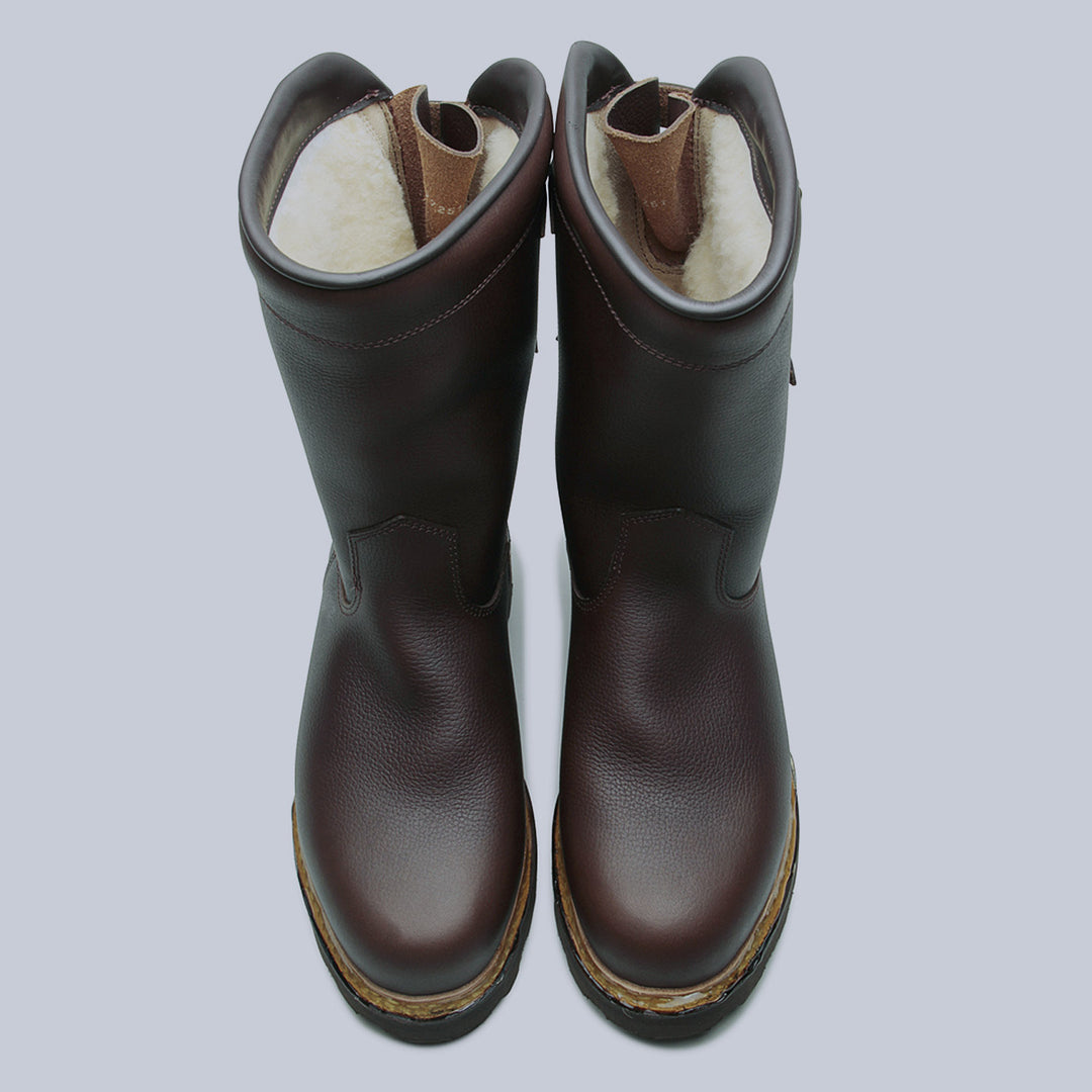 Brown Leather Sanglier Sheepskin Boots