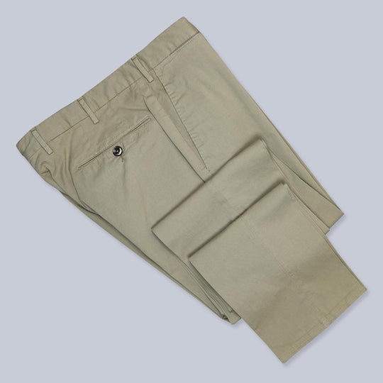 Beige Washed Summer Cotton Slim Fit Trousers