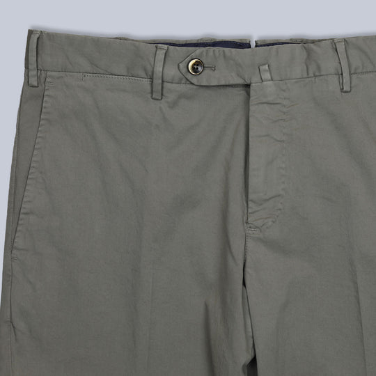 Dark Khaki Washed Summer Cotton Slim Fit Trousers