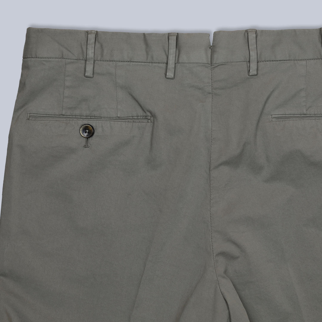 Dark Khaki Washed Summer Cotton Slim Fit Trousers