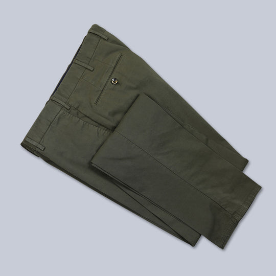 Green Cotton Slim Fit Trousers