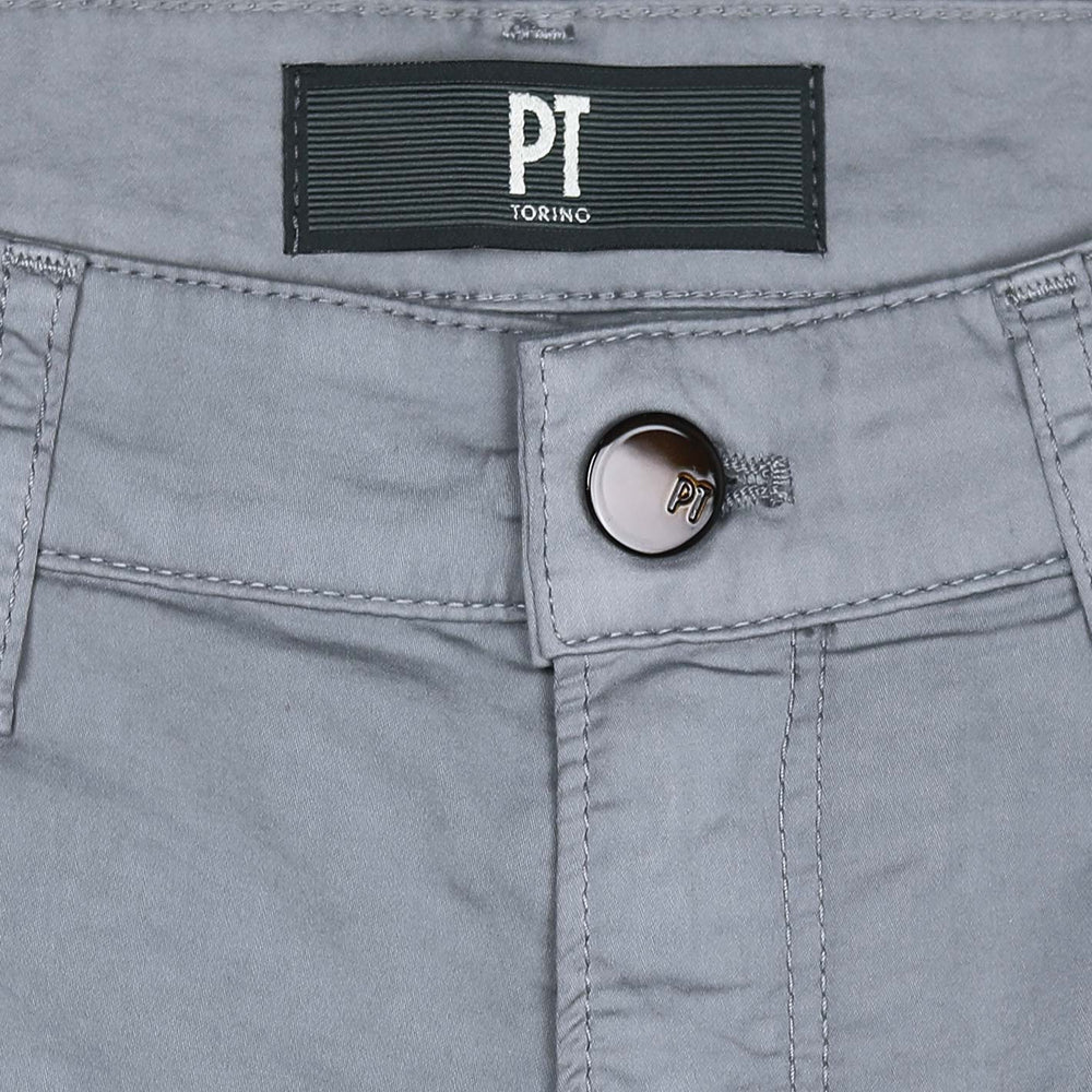 Grey Washed Cotton Silk 5-pocket Trousers
