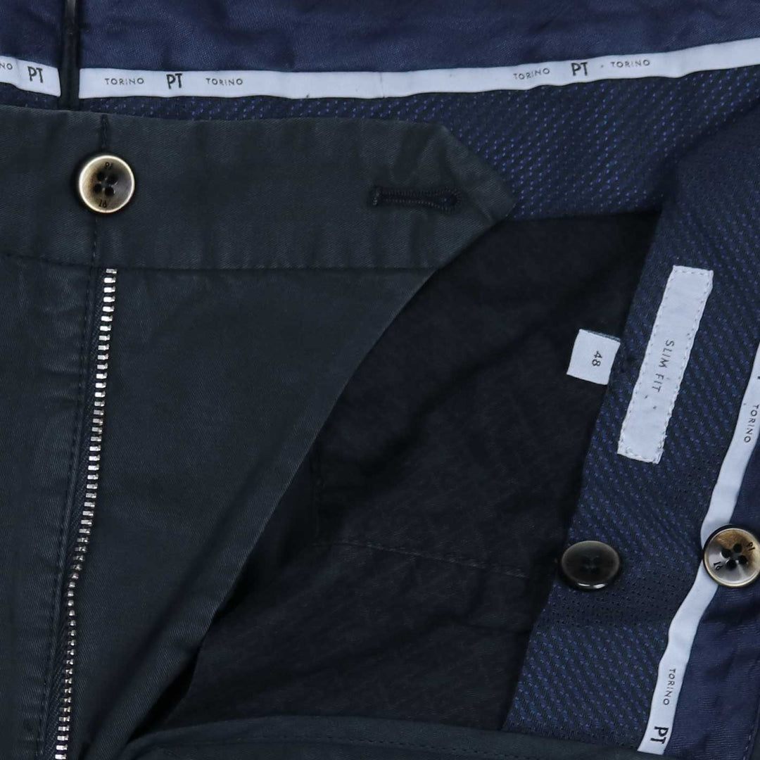 Navy Cotton Slim Fit Trousers