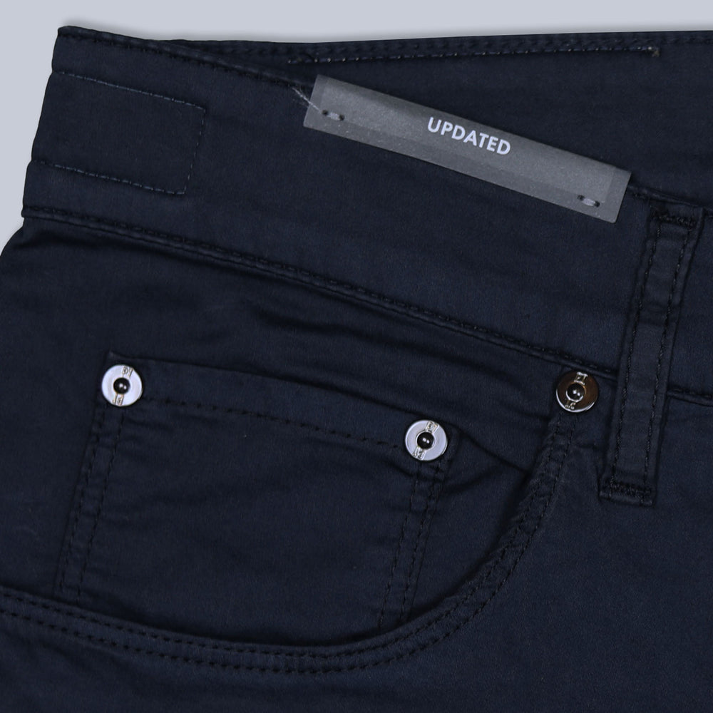 Navy Washed Cotton Silk 5-pocket Trousers