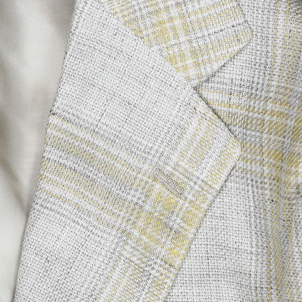 Beige Yellow Checked Linen Wool Blazer
