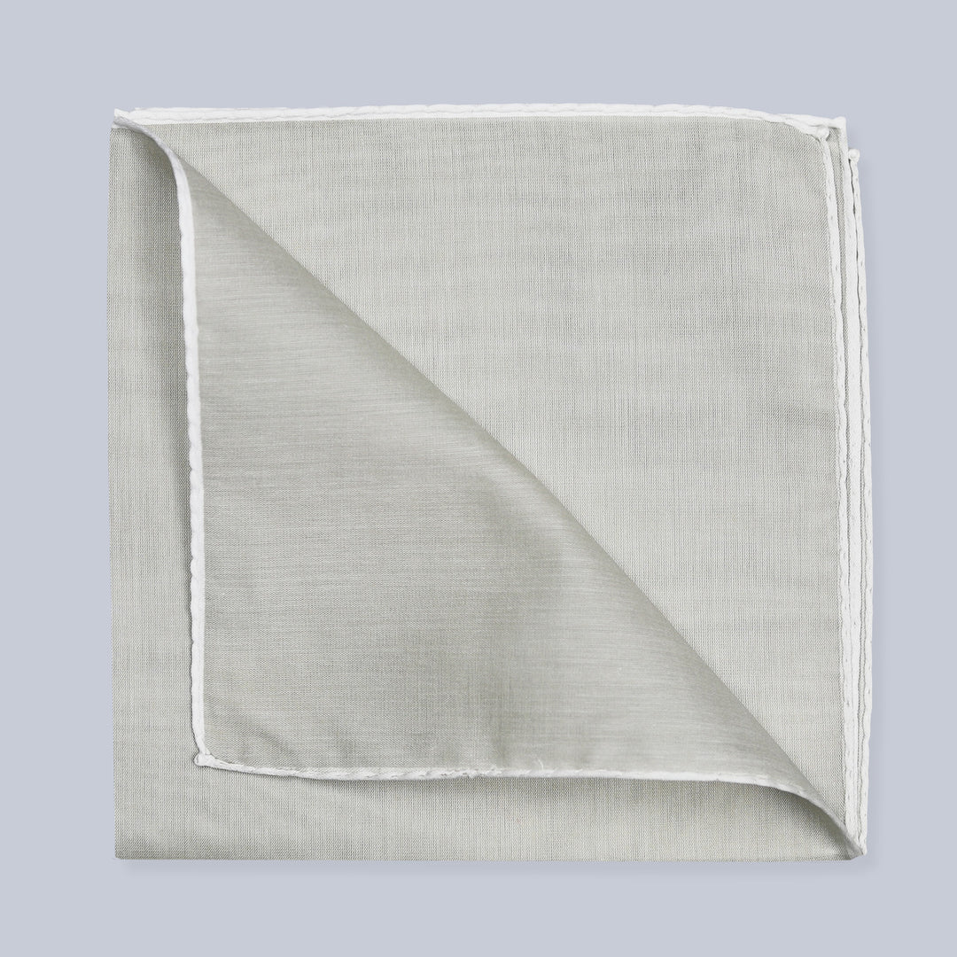 Beige White Satin Cotton Pocket Square