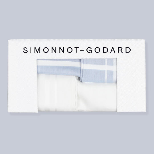 2 Set Gift Box Light Blue and White Cotton Pocket Square