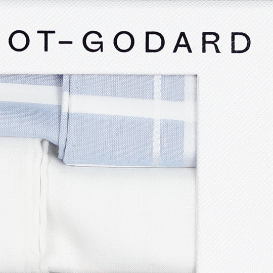 2 Set Gift Box Light Blue and White Cotton Pocket Square