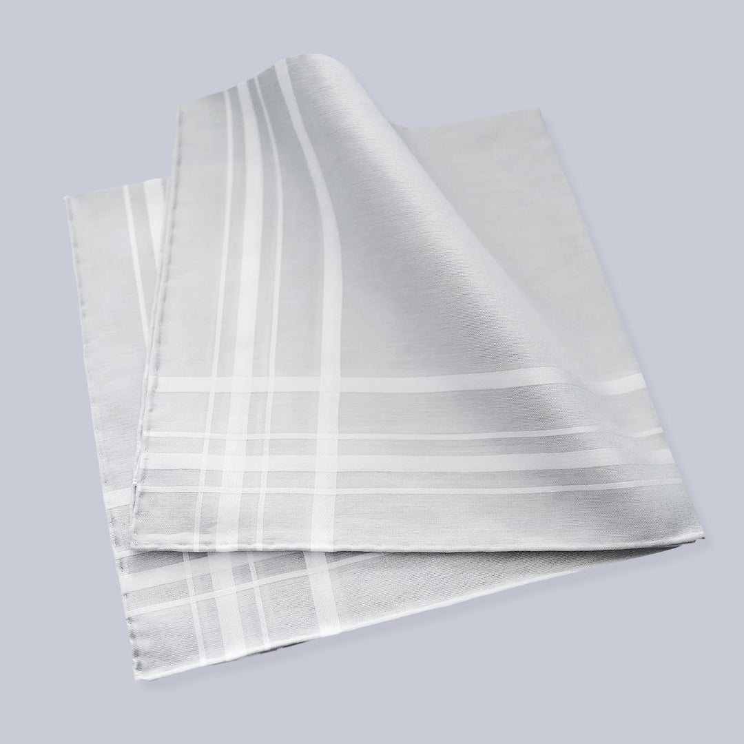2 Set Light Grey and White Cotton Pocket Square