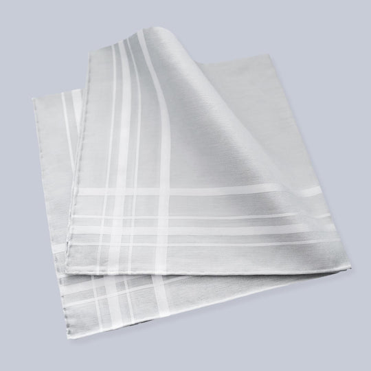 2 Set Light Grey and White Cotton Pocket Square