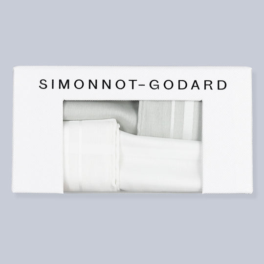 2 Set Light Grey and White Cotton Pocket Square