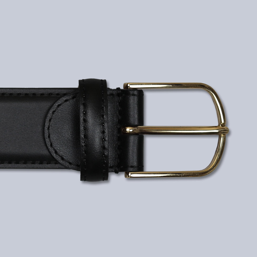 Black Leather Brass Buckle 35mm Belt