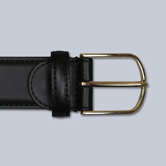 Black Leather Brass Buckle 35mm Belt