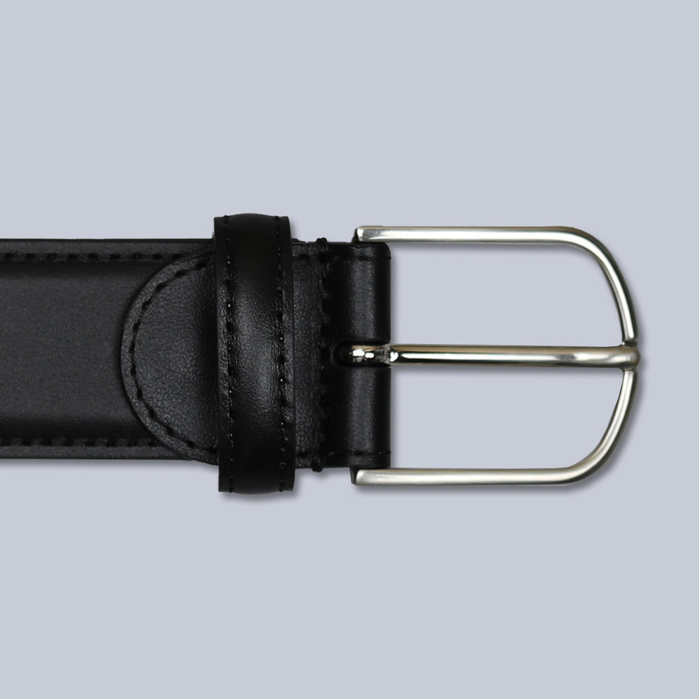 Black Leather Silver Buckle 35mm Belt