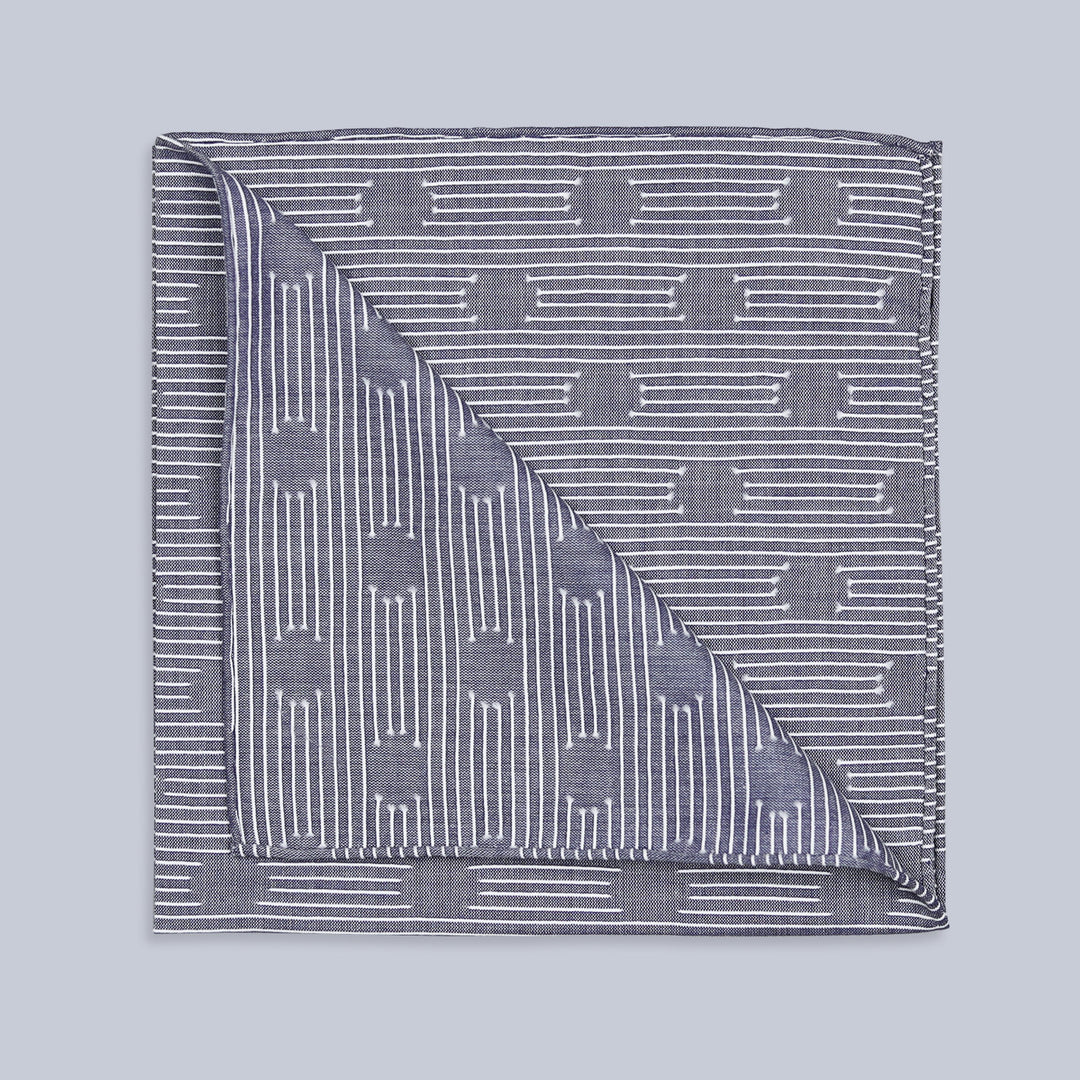 Les Pois Denim Blue Cotton Pocket Square