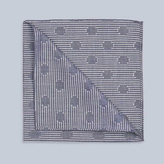 Les Pois Denim Blue Cotton Pocket Square