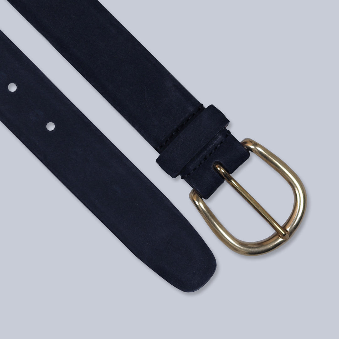 Navy Suede Brass Buckle Belt