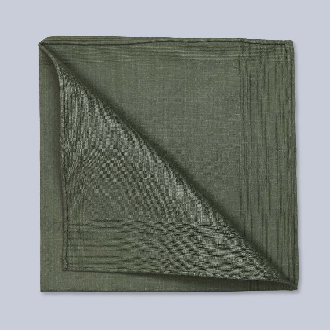 Green Cotton Linen Pocket Square