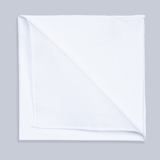 White Linen Hand Rolled Pocket Square