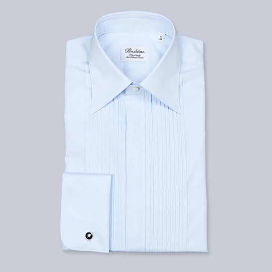 Light Blue Sea Island Pleated Front Tuxedo Shirt