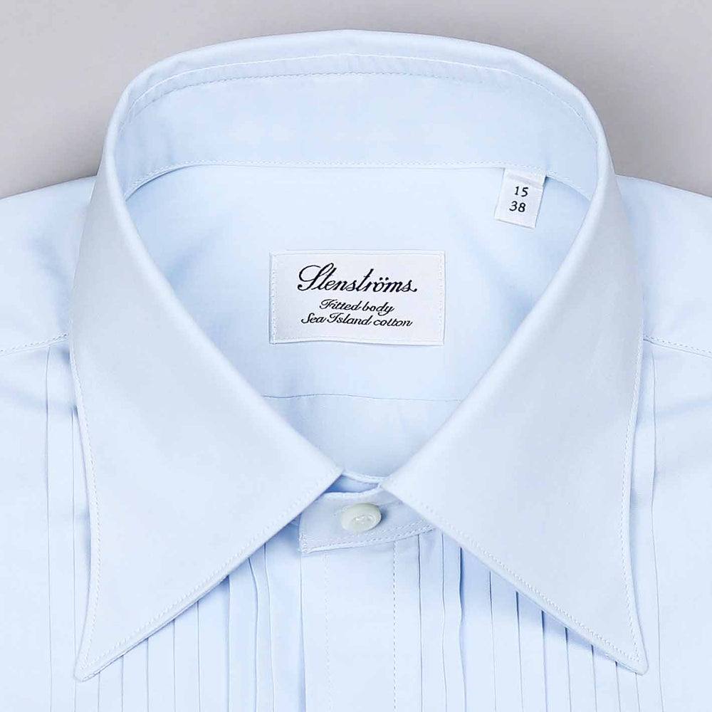 Light Blue Sea Island Pleated Front Tuxedo Shirt