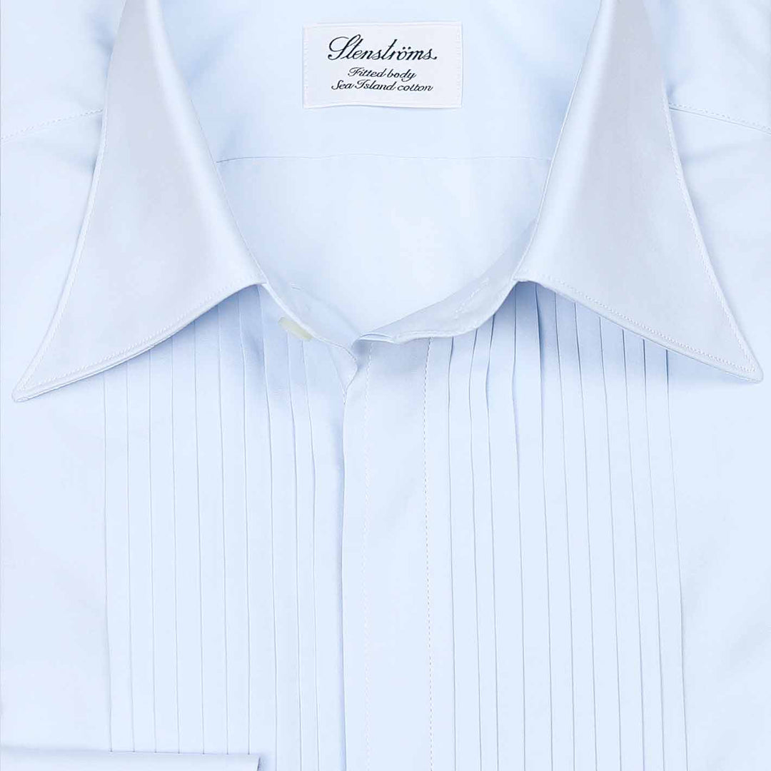 Light Blue Sea Island Pleated Front Tuxedo Shirt