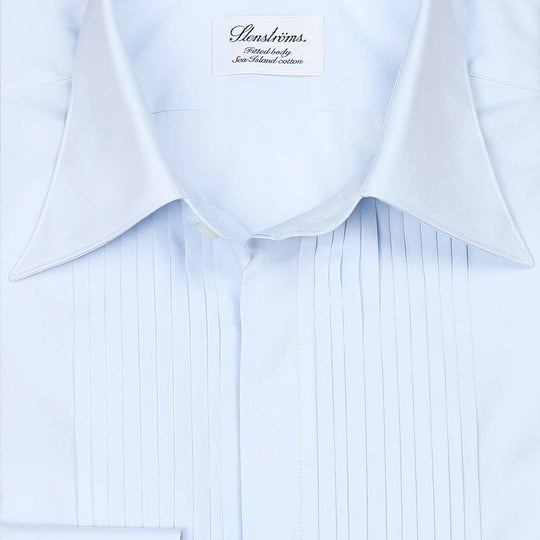 Light Blue Sea Island Pleated Front Tuxedo Shirt