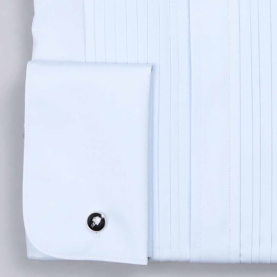 Light Blue Sea Island Pleated Front Tuxedo Shirt