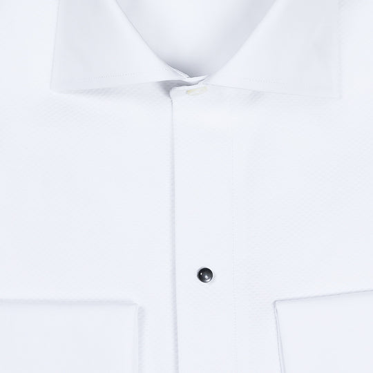 White Pique Front Fitted Body Tuxedo Shirt