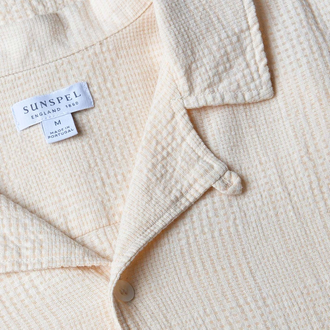 Ecru Loose Weave Check Camp Collar Shirt