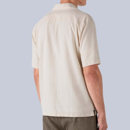 Ecru Loose Weave Check Camp Collar Shirt