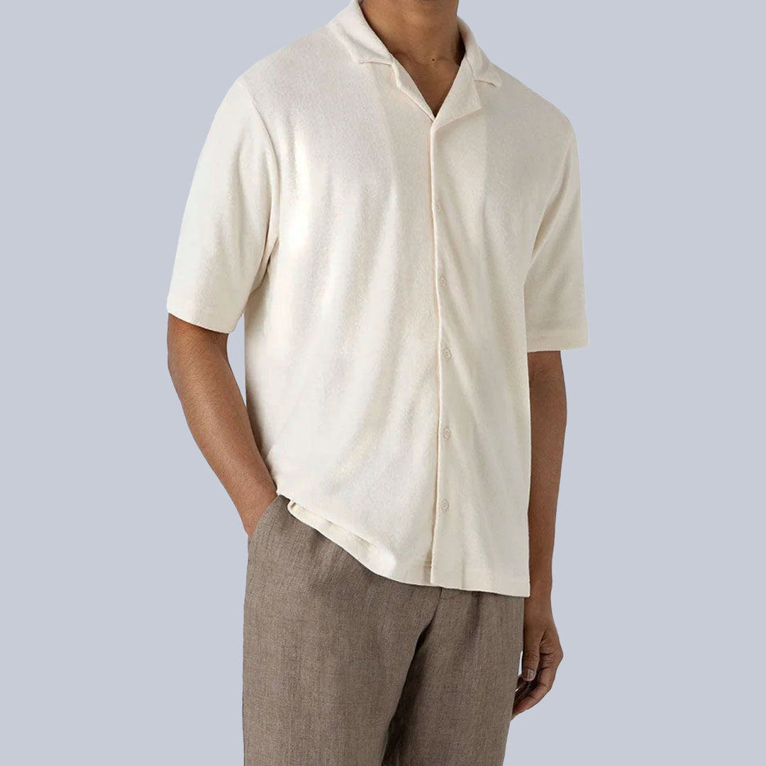 Ecru Towelling Camp Collar Shirt