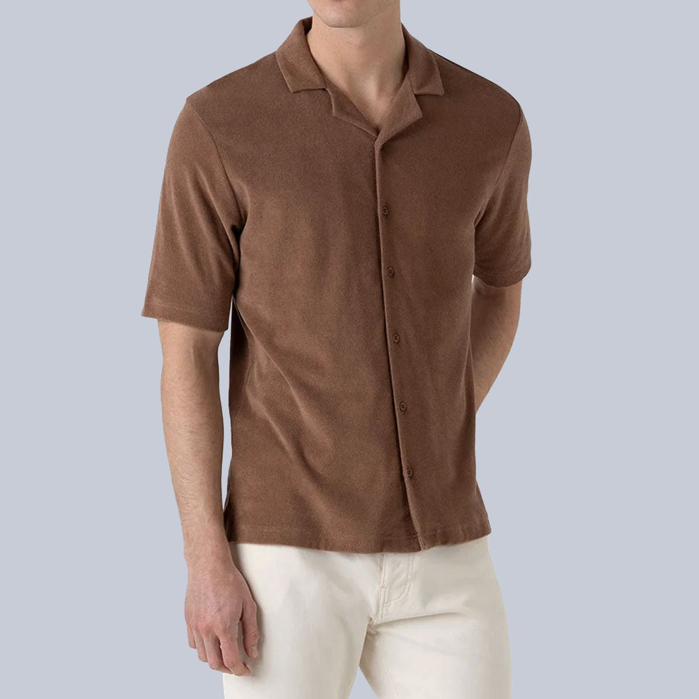 Light Brown Towelling Camp Collar Shirt