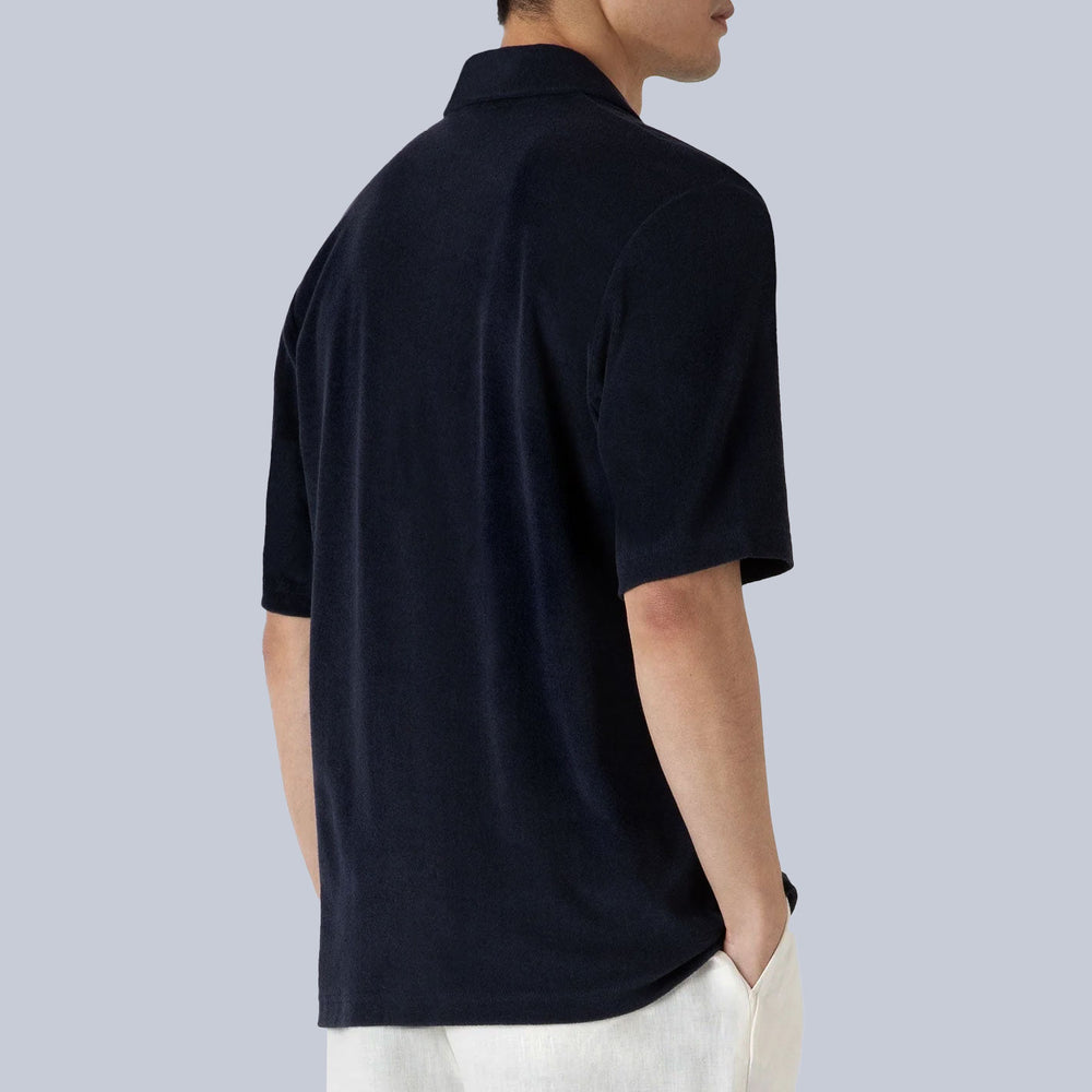 Navy Towelling Camp Collar Shirt
