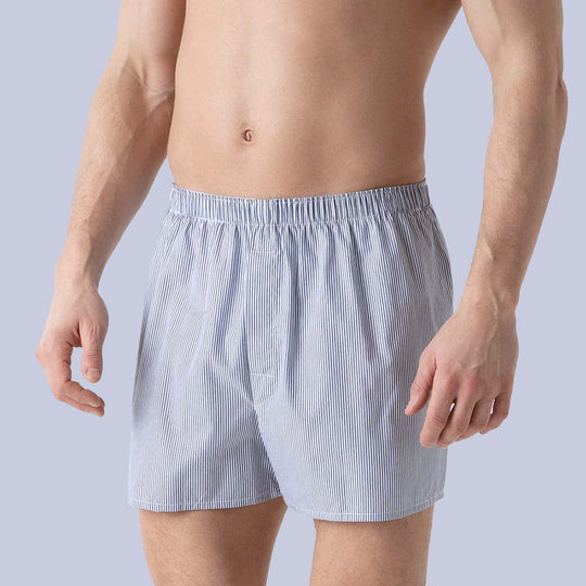 White Blue Pinstripe Cotton Boxer Shorts