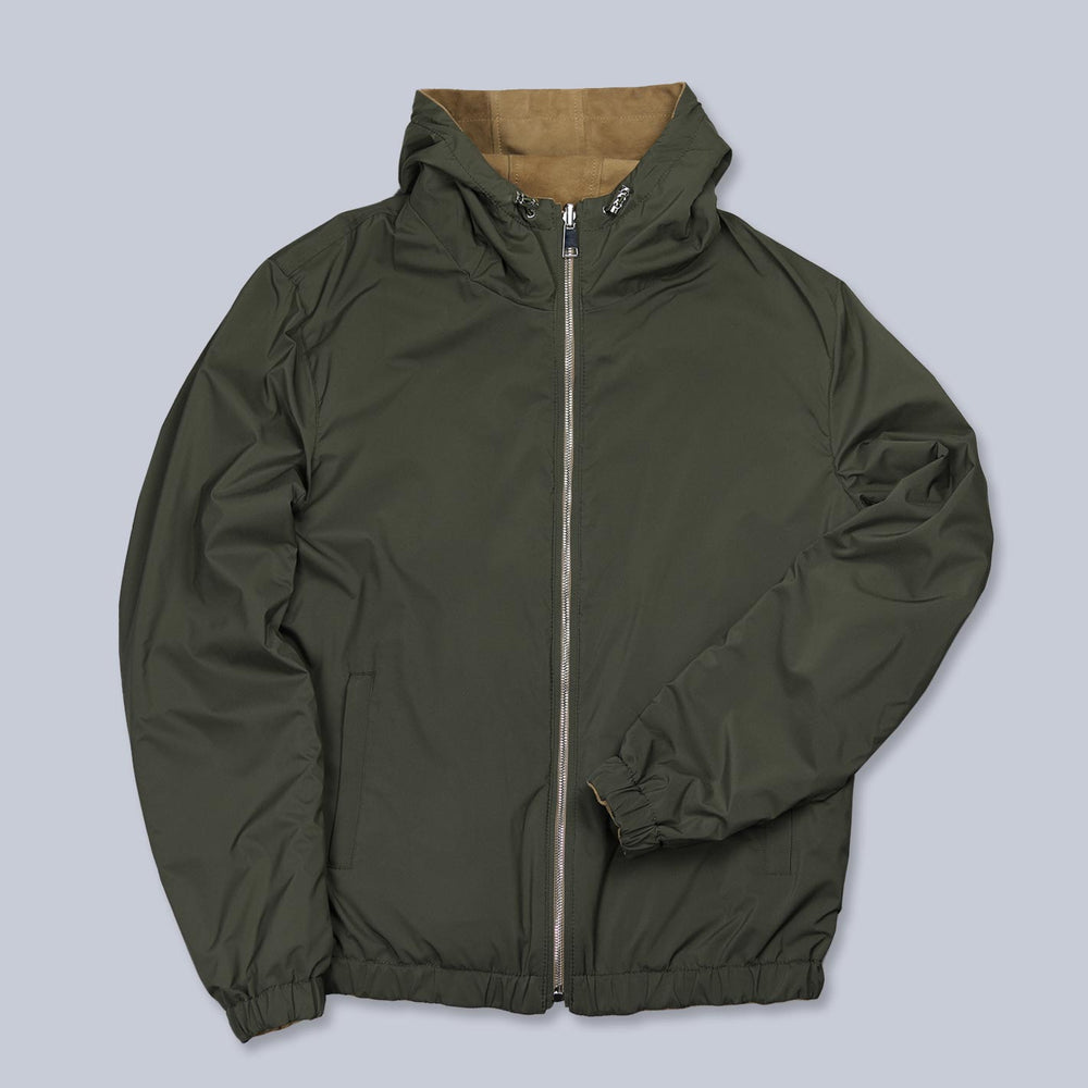 Beige Green Reversible Hooded Jacket