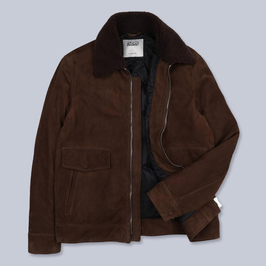 Brown Suede Goose Down Padded Flight Jacket