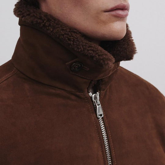 Brown Suede Goose Down Padded Flight Jacket