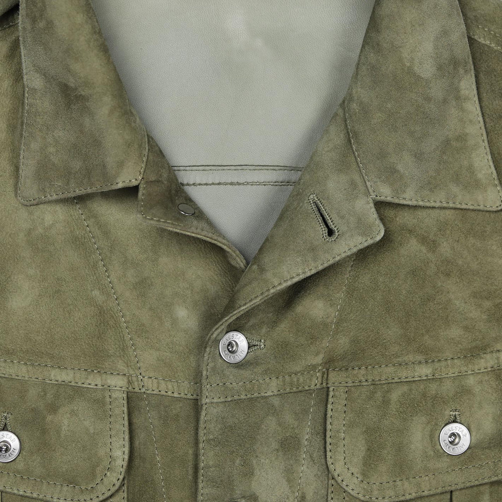 Light Green Unlined Suede Trucker Jacket