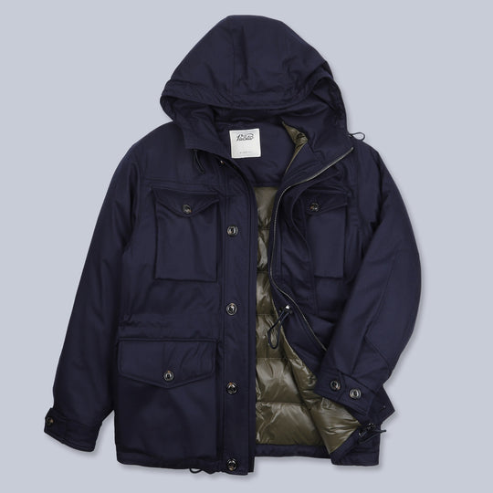 Navy Wool Down Padded Field Jacket