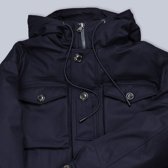 Navy Wool Down Padded Field Jacket