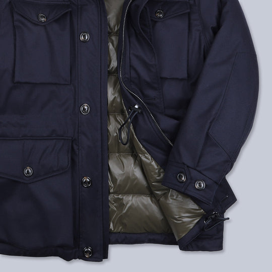 Navy Wool Down Padded Field Jacket