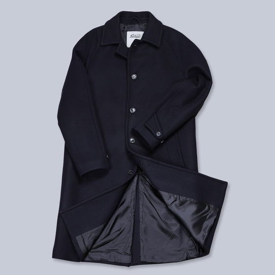 Navy Virgin Wool Raglan Coat