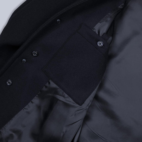 Navy Virgin Wool Raglan Coat