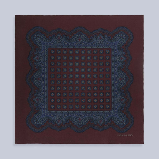 Brown Blue Printed Silk Pocket Square
