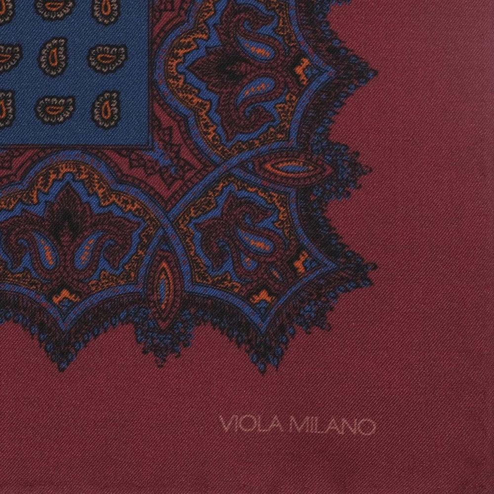 Burgundy Blue Paisley Silk Pocket Square
