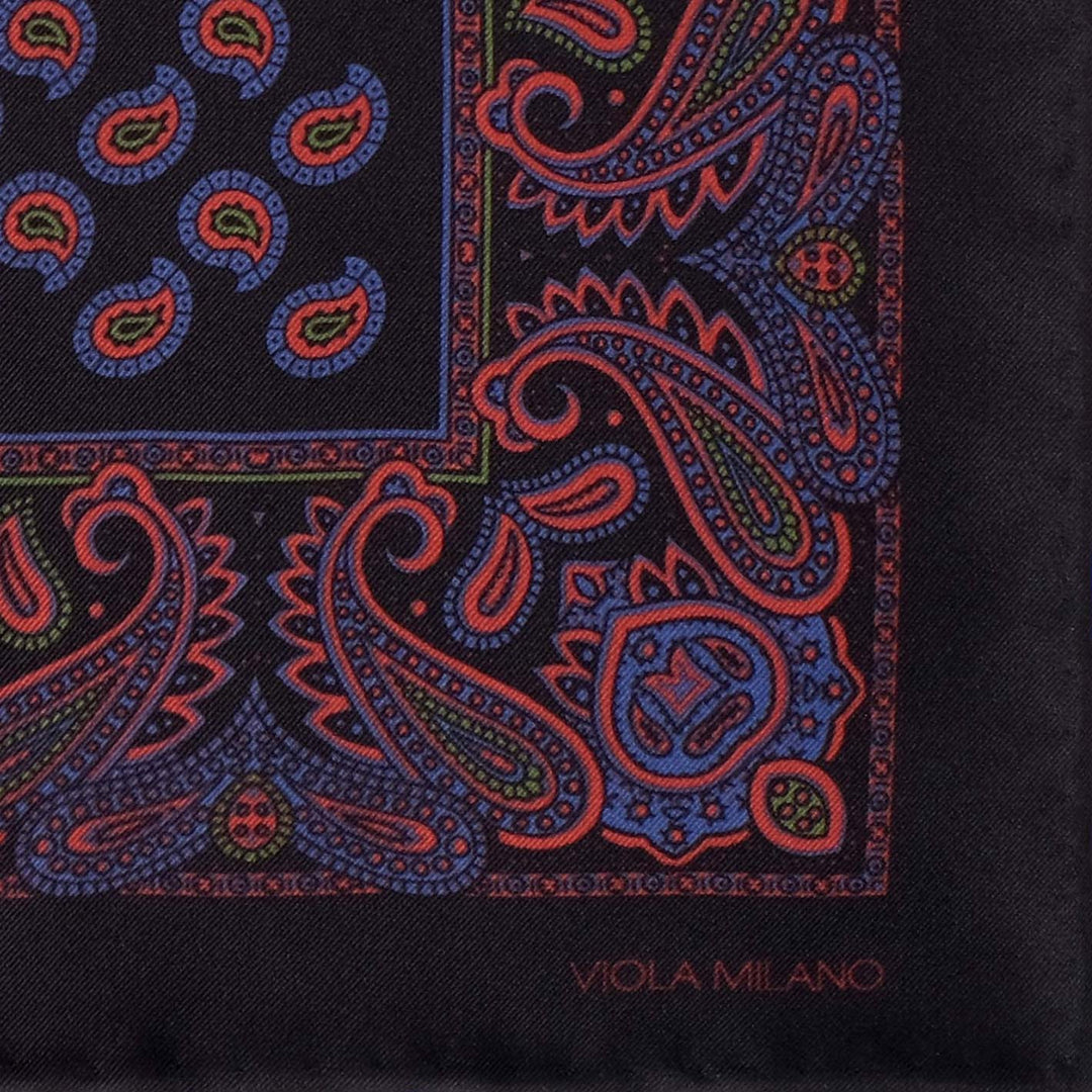 Midnight Blue Red Printed Silk Pocket Square