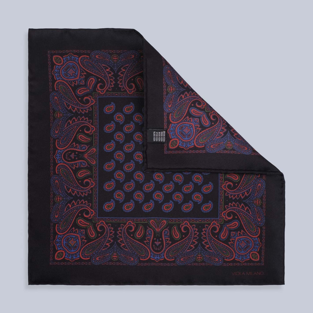 Midnight Blue Red Printed Silk Pocket Square