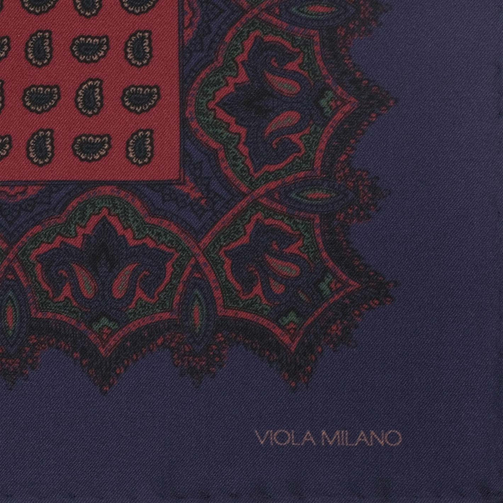 Navy Burgundy Paisley Silk Pocket Square