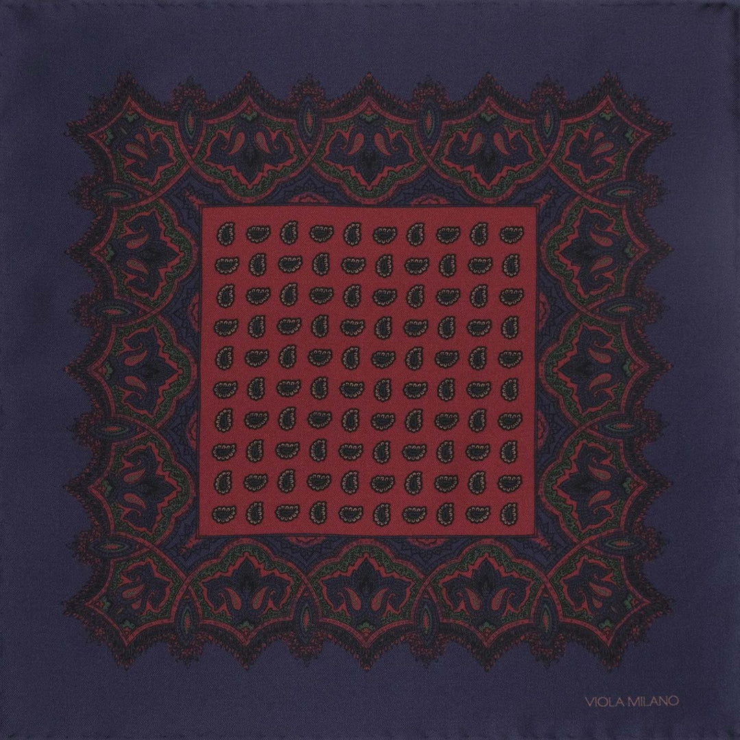 Navy Burgundy Paisley Silk Pocket Square